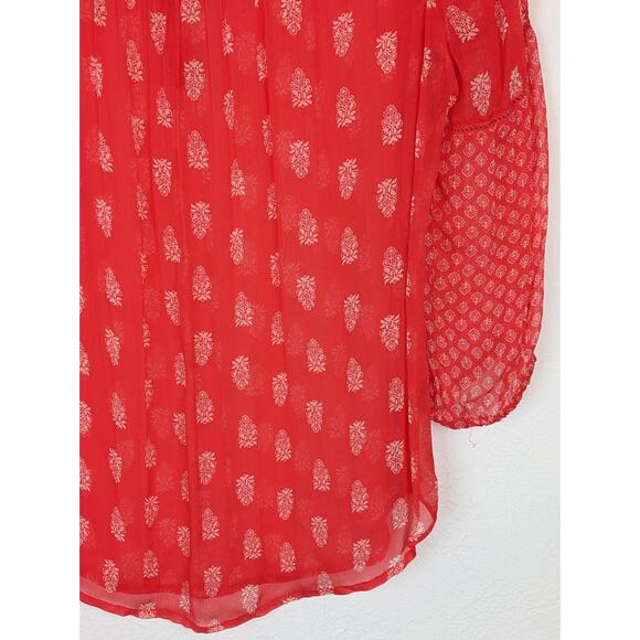 Lucky Brand Top Blouse Floral Sheer Boho Spring Summer Orange Red Size M - Picture 6 of 10